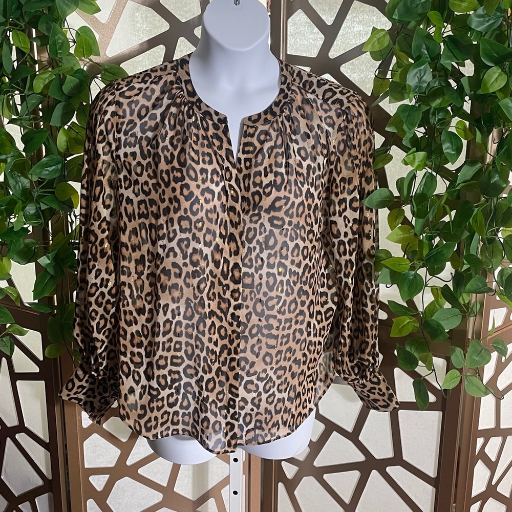 Chico's Animal Print Top with Gold Accents